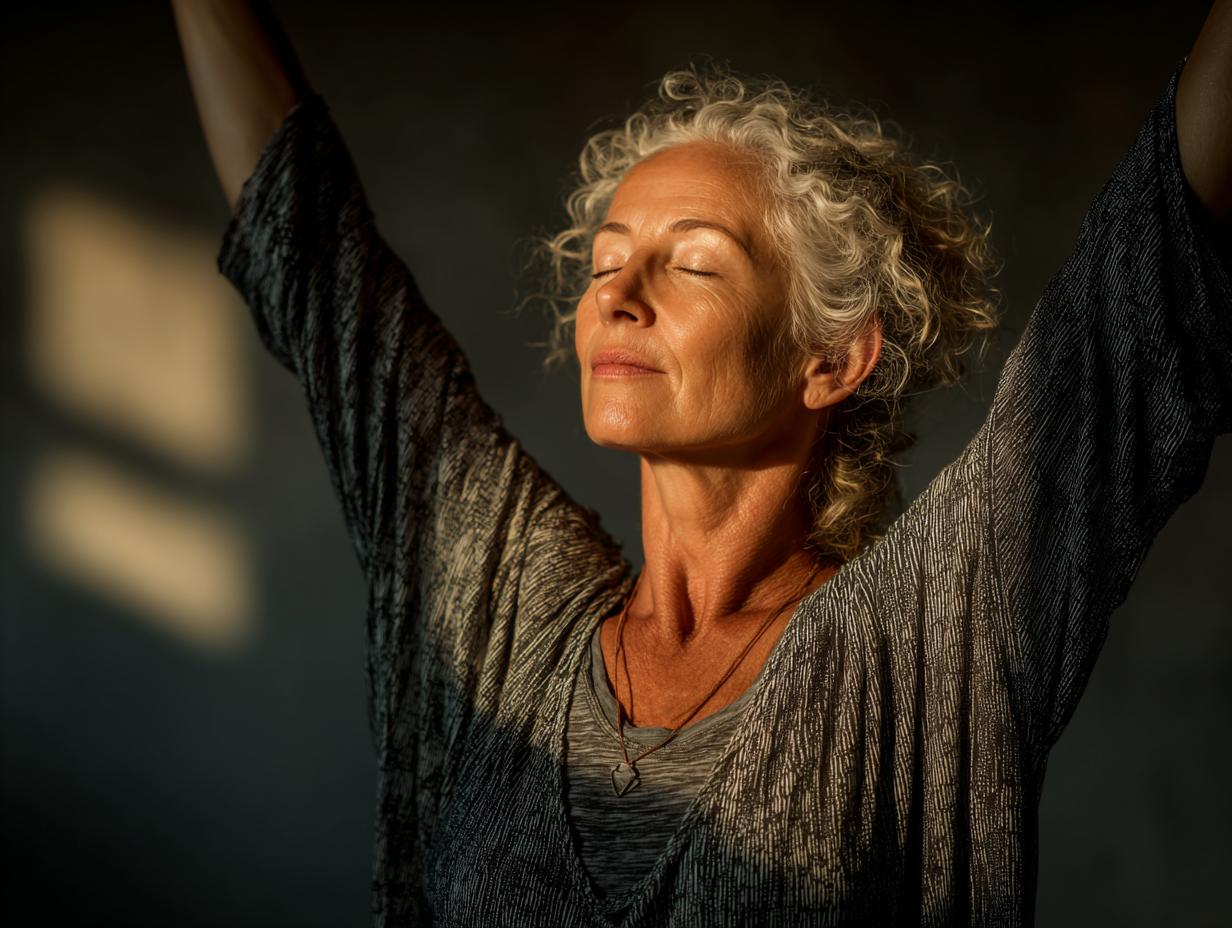 Чоловік та жінка похилого віку медитують в природі